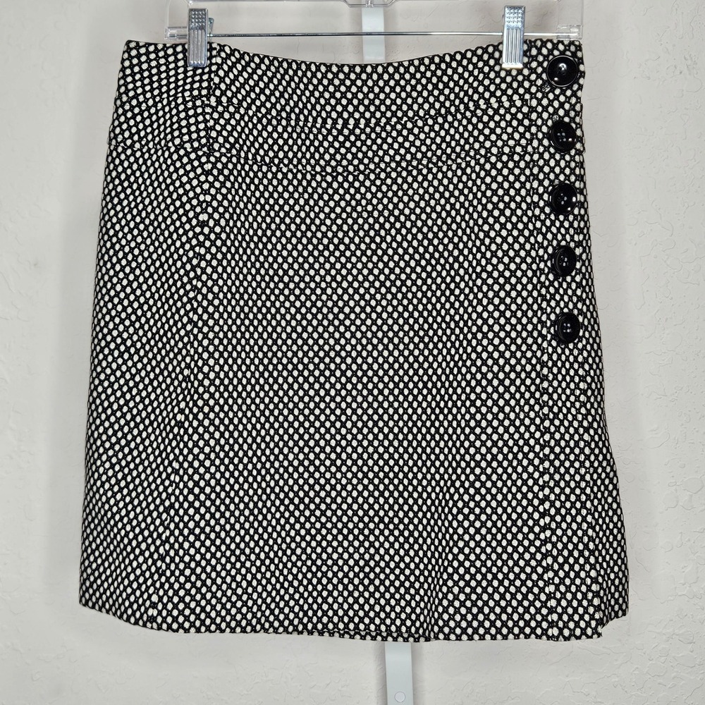 Talbots Petites Black White Wool A-Line Skirt Decorative Buttons Size 8P